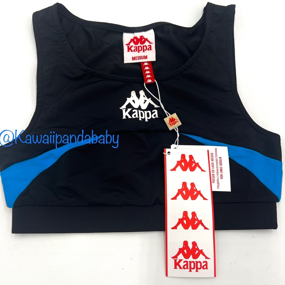NWT Kappa Black Pink Blue Retro Logo Sports Bra Crop Tank Top Women’s Medium